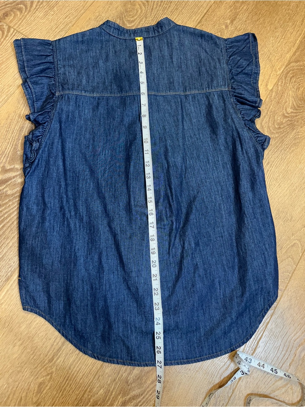 chaps sleeveless denim button down with ruffle detail M - Picture 7 of 9